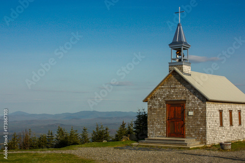 small church on top of a mount megantic with great scenery
