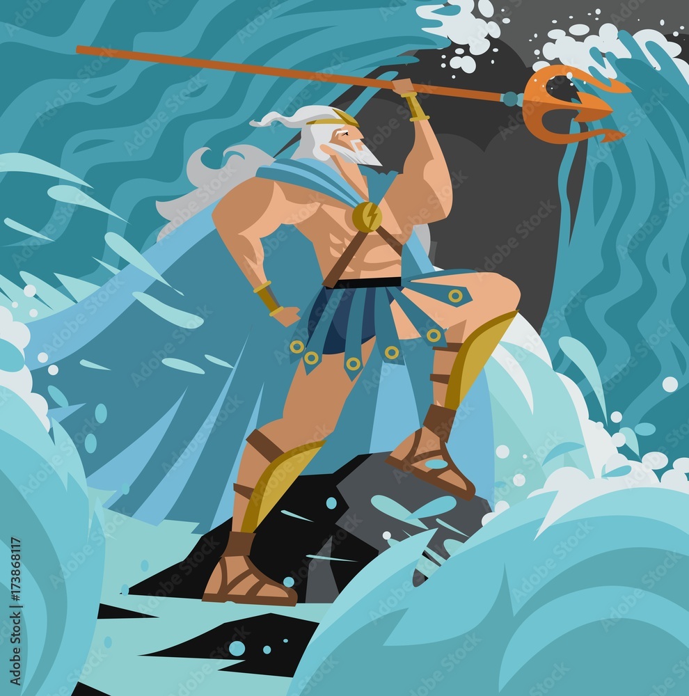neptune poseidon god of the sea in a wave