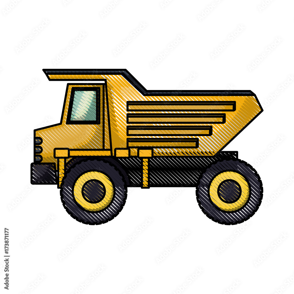 Obraz premium dump truck flat icon in colored crayon silhouette