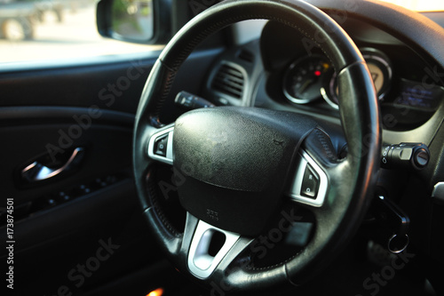 interior of a modern car. Black dashboard
