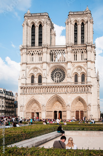 Facade and towers of Notre Dame Cathedral Paris