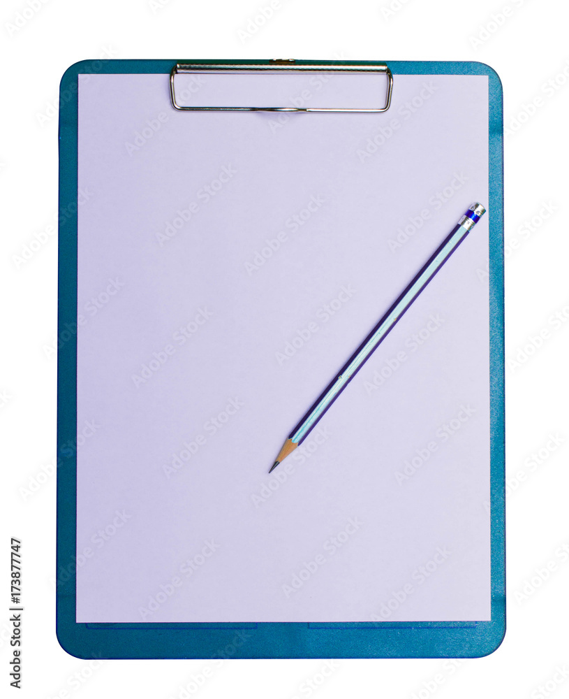 blue clipboard with blank white sheet attached isolate on white background blue clipboard with blank white sheet attached isolate on white background