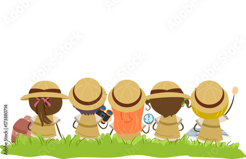 Stickman Kids Explorer Grass Illustration