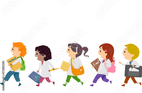 Stickman Kids Physics Students Illustration