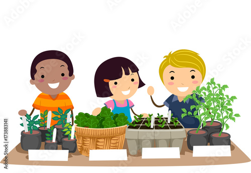Stickman Kids Seedling Market Illustration