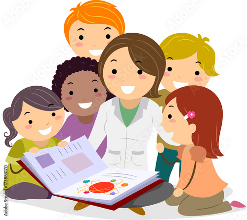 Stickman Kids Teacher Physics Book Illustration