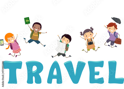 Stickman Kids Travel Lettering Illustration