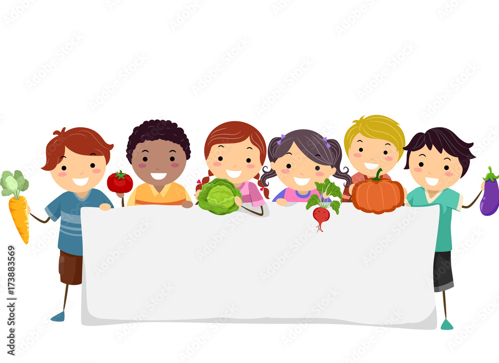 Stickman Kids Vegetables Banner Illustration Stickman Kids Vegetables Banner Illustration