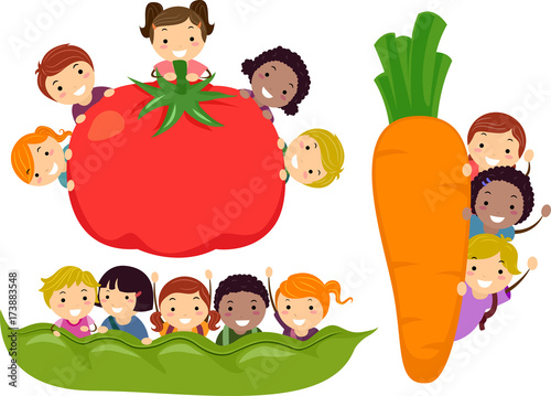 Stickman Kids Vegetable Border Illustration