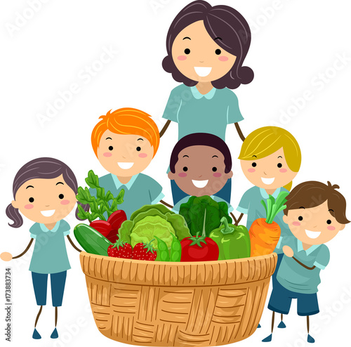 Stickman Teacher Harvest Basket Illustration