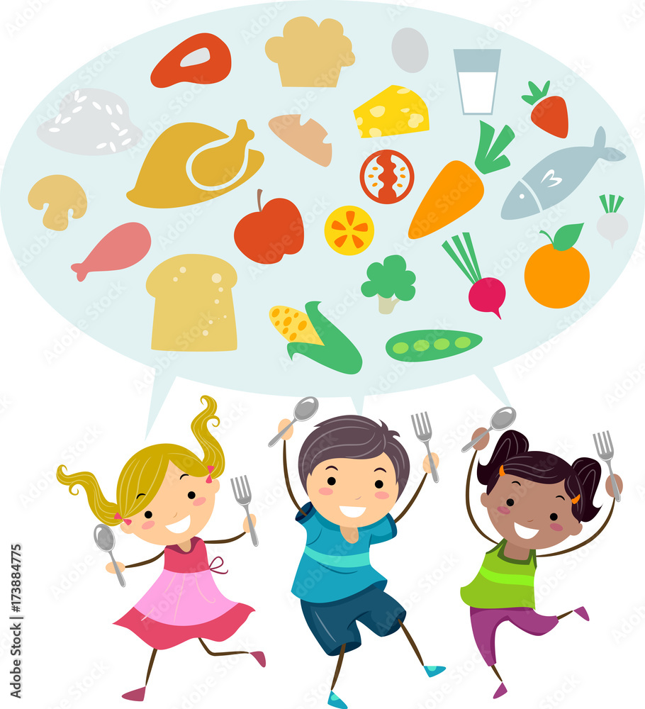 Stickman Kids Healthy Food Spoon Fork Illustration Stickman Kids Healthy Food Spoon Fork Illustration