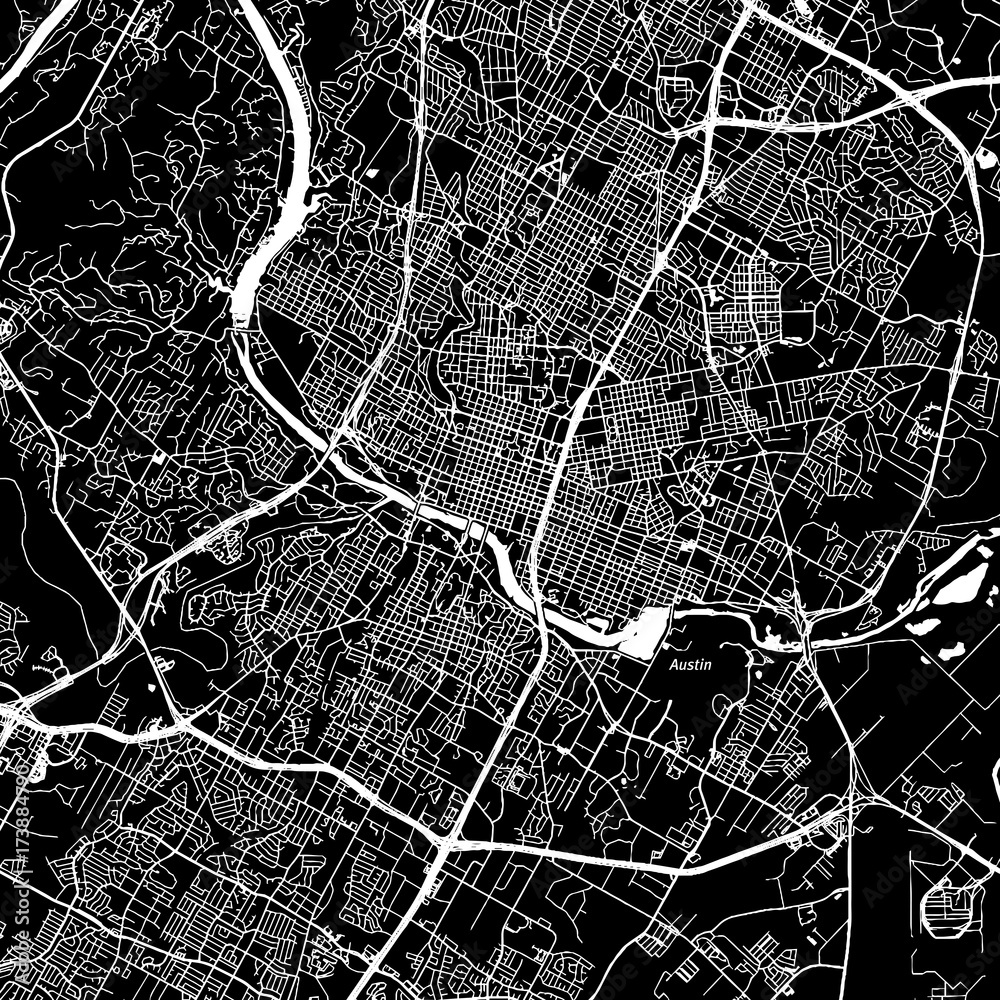 Austin, Texas. Downtown vector map.