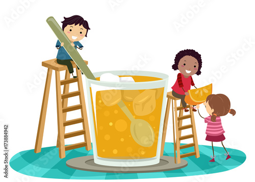 Stickman Kids Juice Illustr...