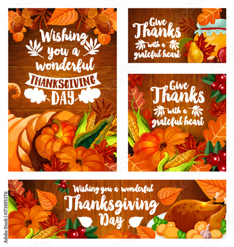 Thanksgiving Day greeting card template set