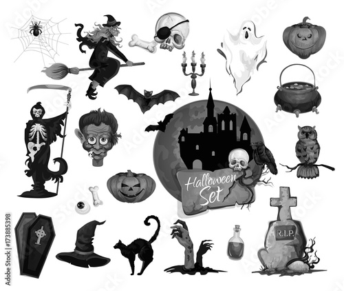 Vector scary icons for Halloween party holiday