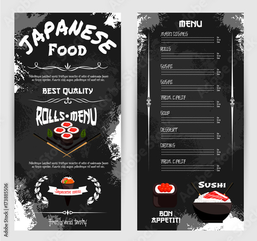 Vector menu for Japanese sushi restaurant