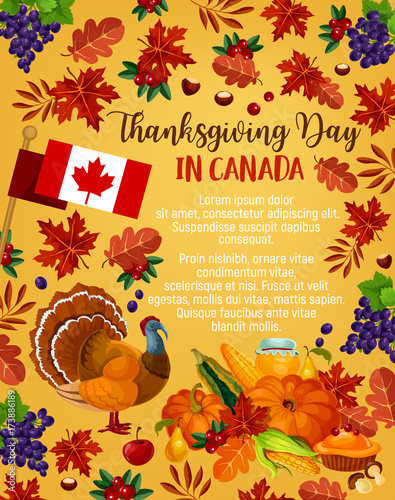 Thanksgiving day vector Canadian greeting poster