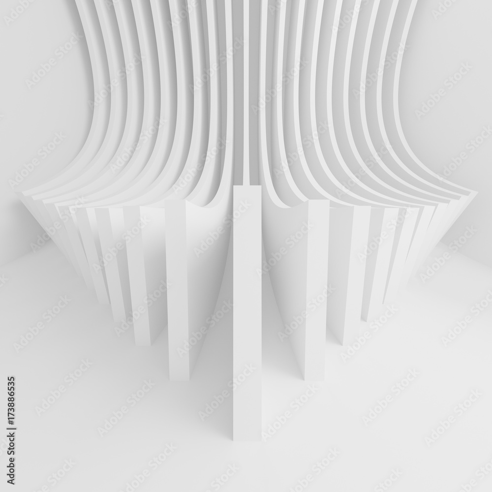 Fototapeta premium Futuristic Interior Background. White Abstract Living Room Concept. Minimalistic Graphic Design