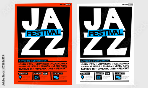 Jazz Festival Poster (Flat Style Vector Illustration Music Design) Event Invitation with Venue and Time Details