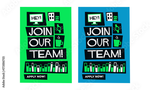 Join our team! (Flat Style Vector Illustration Recruitment Poster Design) with text box template 