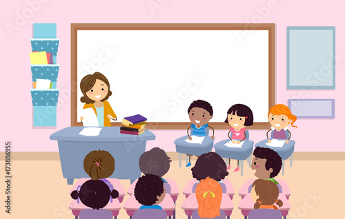 Stickman Kids Classroom Quiz Bee Illustration