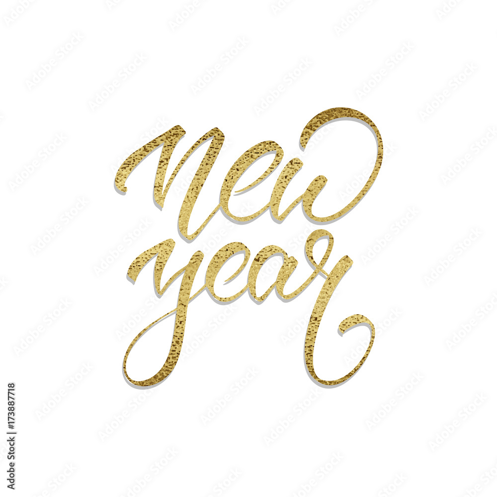 New Year. New year calligraphy of realistic gold foil texture effect New Year. New year calligraphy of realistic gold foil texture effect
