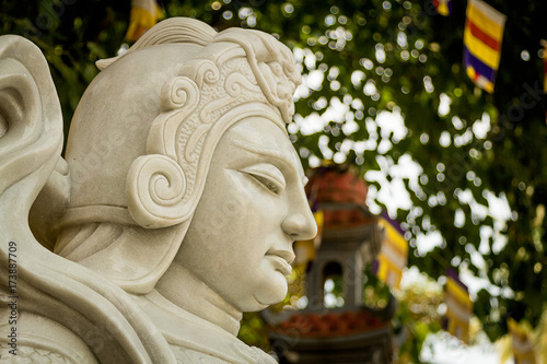 Close up face of the statue of the Chinese warrior marble.