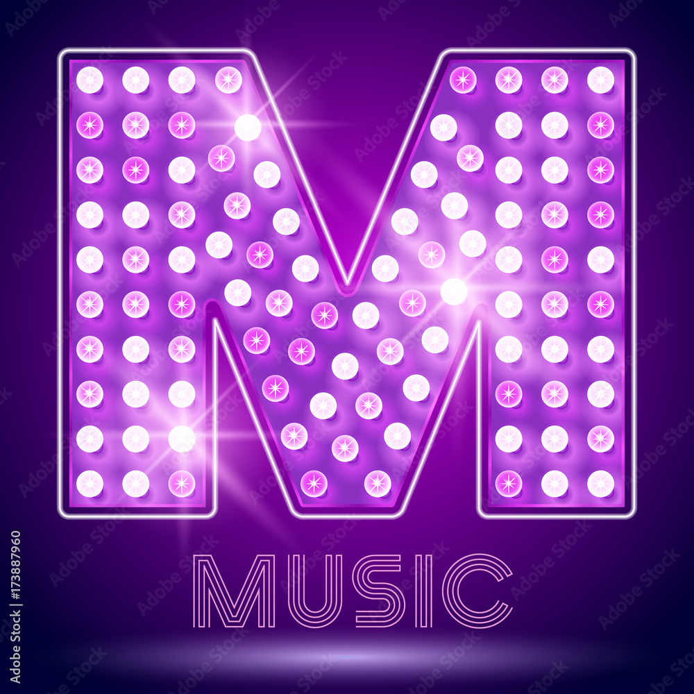 Fototapeta premium Vector chic light up Alphabet set. Luxury Graphic Font. Letter M