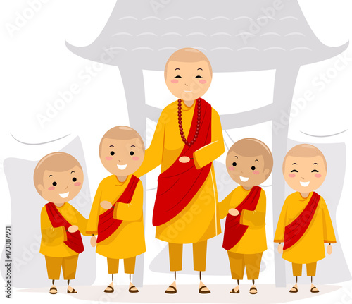 Stickman Kids Boys Monk Illustration