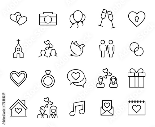Premium set of wedding line icons. 