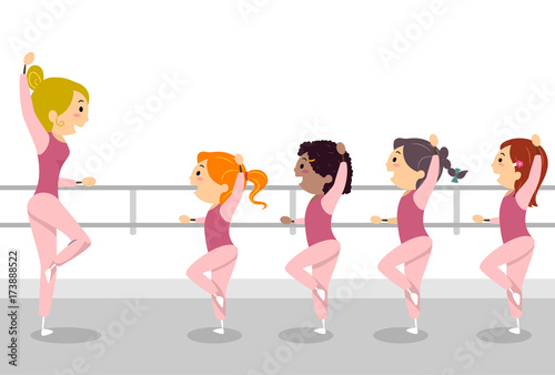 Stickman Kids Girls Ballet Class Illustration