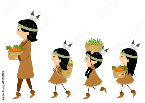 Stickman Kids Girls Native American Harvests