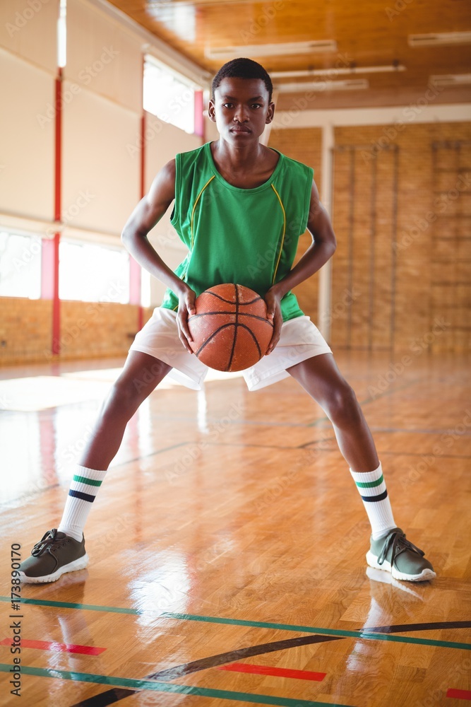 Portrait of teenage basketball player in court Portrait of teenage basketball player in court