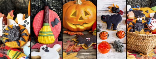 Collage with several images of sweet homemade halloween cookies.
