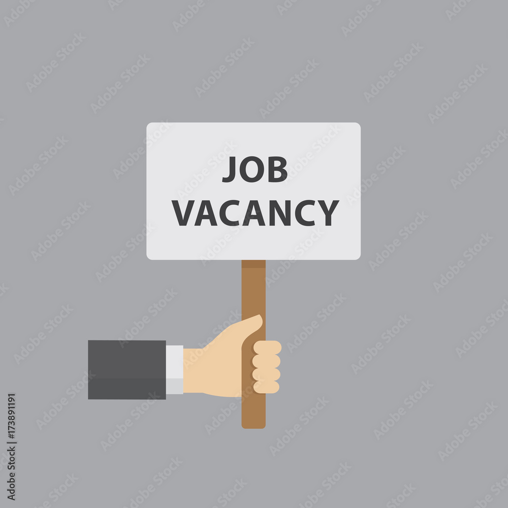 Hand Holding Job Vacancy Sign. Hiring and Recruiting Concept. Vector Illustration Hand Holding Job Vacancy Sign. Hiring and Recruiting Concept. Vector Illustration