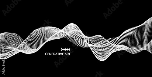 Abstract wavy background for banner, flyer, book cover, poster. Dynamic effect. 3d perspective grid. Vector illustration with dots. Network design with particle.