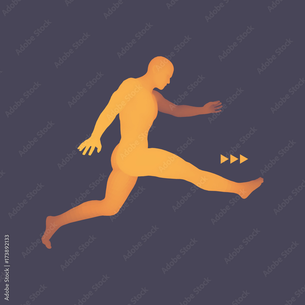 Naklejka premium Football player. Sports concept. 3D Model of Man. Human Body. Sport Symbol. Design Element. Vector Illustration.