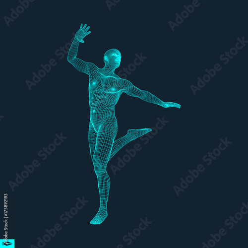 Man is Posing and Dancing. Silhouette of a Dancer. A Dancer Performs Acrobatic Elements. Sports Сoncept. 3D Model of Man. Human Body. Sport Symbol. Design Element. Vector Illustration.