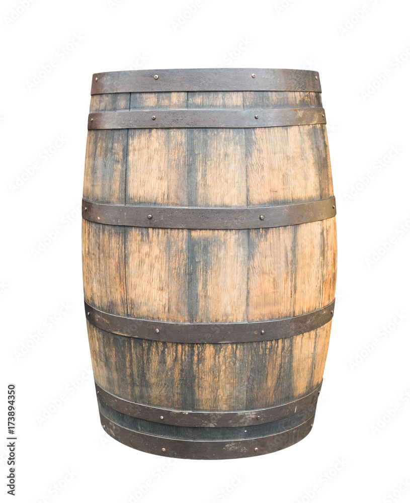 Wooden barrel for wine with steel ring. Clipping path included. Wooden barrel for wine with steel ring. Clipping path included.