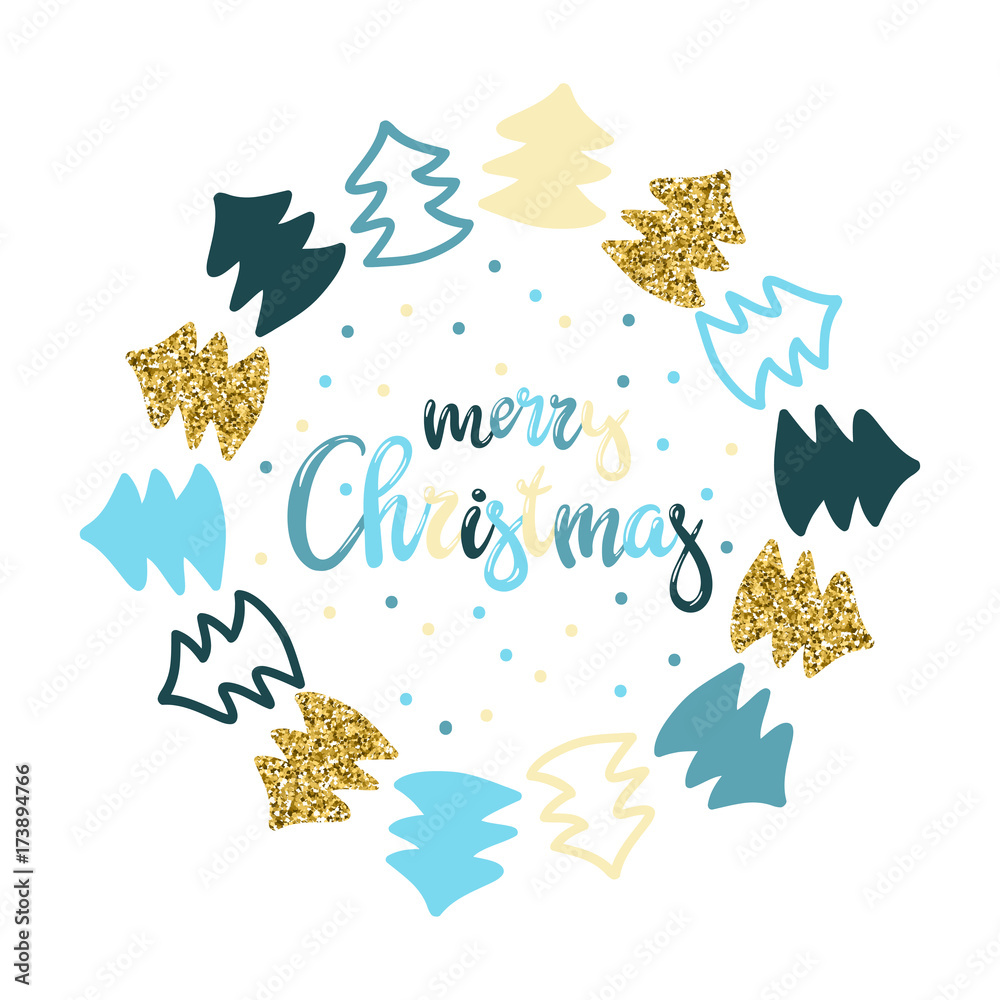 Hand-written inscription Merry Christmas and frame of small christmas trees. Vector background suitable for greeting cards, posters, invitations. Hand-written inscription Merry Christmas and frame of small christmas trees. Vector background suitable for greeting cards, posters, invitations.