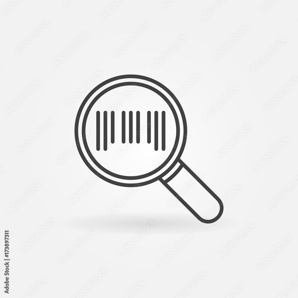 Barcode in magnifying glass icon in thin line style Barcode in magnifying glass icon in thin line style