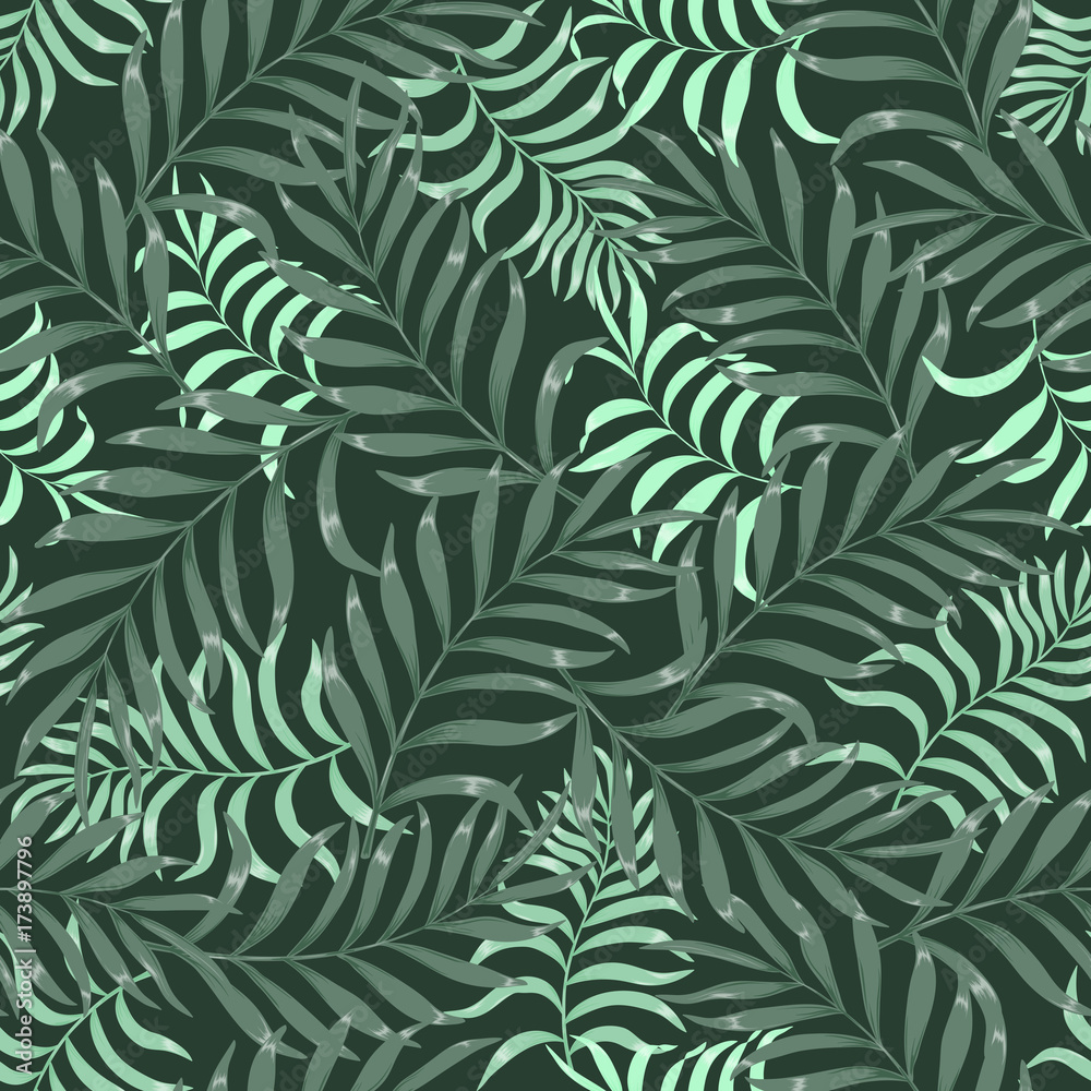 Tropical background with palm leaves. Seamless floral pattern Tropical background with palm leaves. Seamless floral pattern