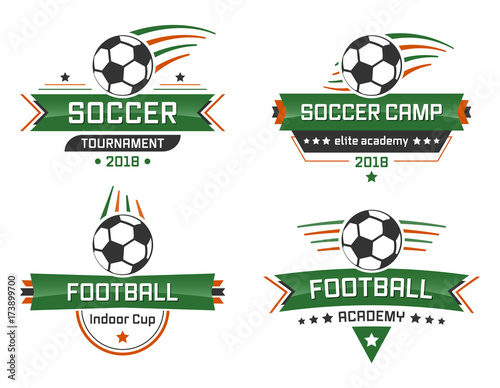 Sport vector logotype. Football academy. Indoor Cup. Soccer Camp and Tournament.