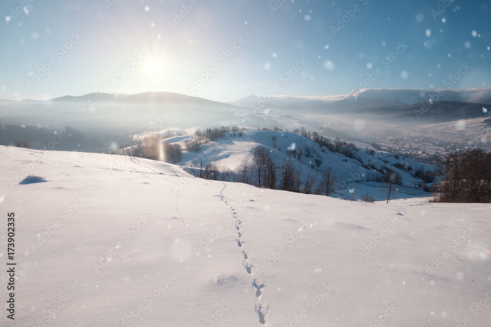 Beautiful winter mountain snowy alpine landscape