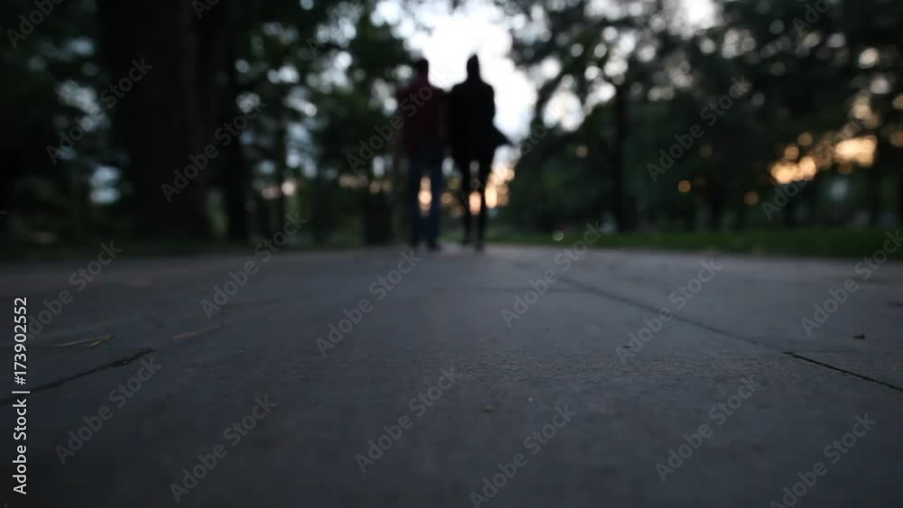 People walking at the park alley. Blurred background People walking at the park alley. Blurred background