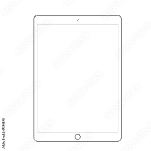 Vector illustration of modern white latop isolated on white background. Tablet in line style, mockup.