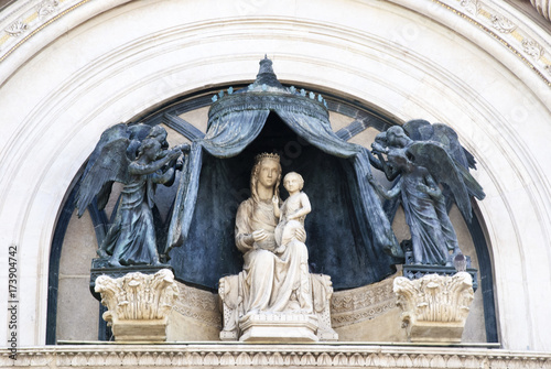 Marble statues on the facade of Orvieto Cathedral.The Cathedral of Orvieto is the cathedral of the Diocese town, Italian Gothic architecture photo