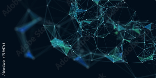 Abstract technology futuristic geometrical and science color neon background with space for copy. Plexus digital wallpaper. Business presentation concept. Medical structure and artificial intelligence