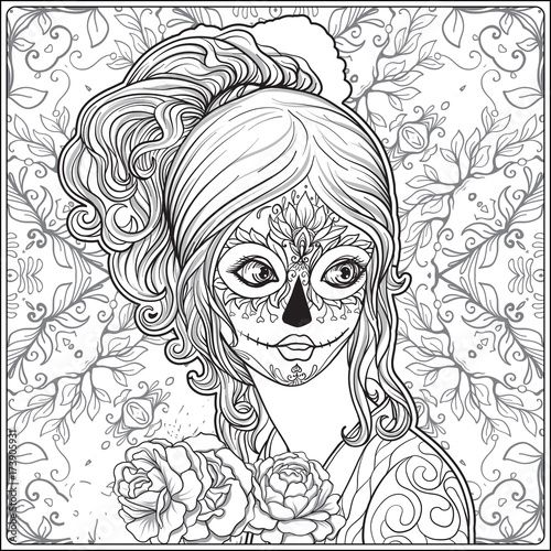 Portrait of a young beautiful girl in Halloween or Day of the De