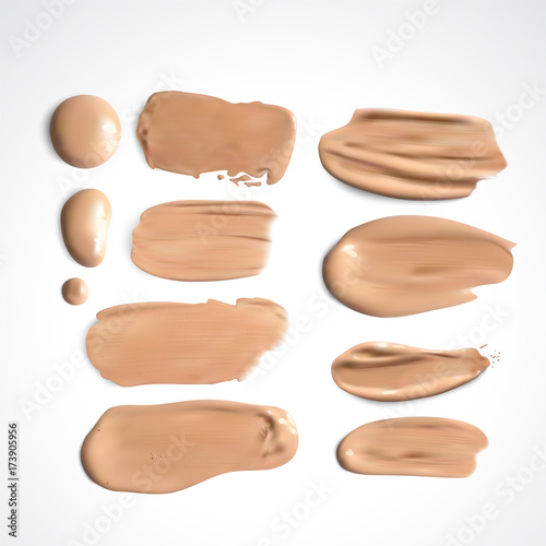 Cosmetic concealer smear strokes, tone cream smudged Vector.